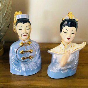1940's Asian Couple Man Woman Porcelain Figurines Statues